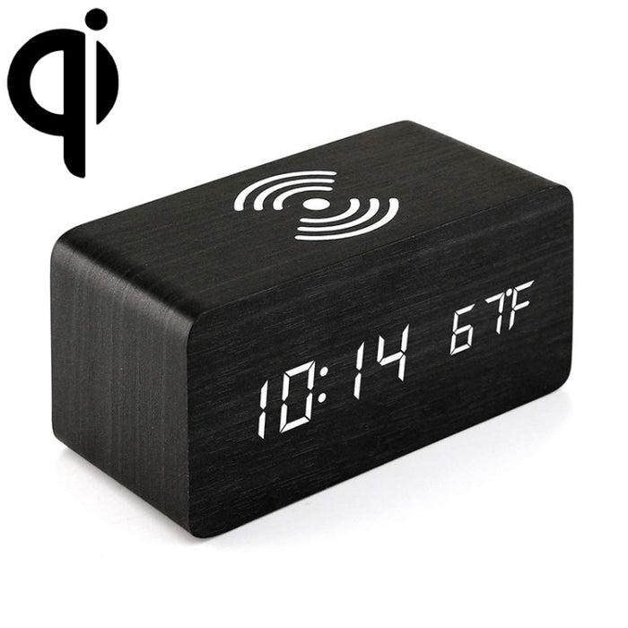 KD8801 5W Cargador inalámbrico creativo de madera Espejo LED Pantalla digital Sub-despertador Reloj, estilo regular