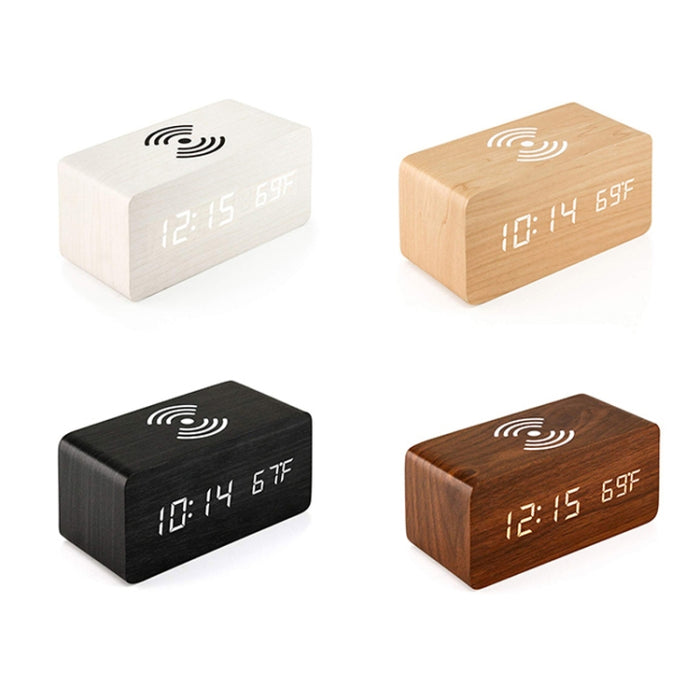 KD8801 5W Cargador inalámbrico creativo de madera Espejo LED Pantalla digital Sub-despertador Reloj, estilo regular