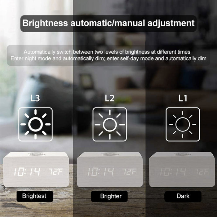 KD8801 5W Cargador inalámbrico creativo de madera Espejo LED Pantalla digital Sub-despertador Reloj, estilo regular