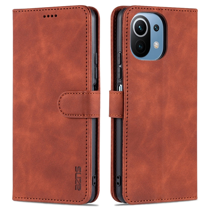 AZNS Skin Feel Calf Texture Funda de cuero con tapa horizontal con ranuras para tarjetas y soporte y billetera, For Xiaomi Mi 11 Lite, For Xiaomi Mi 11 Ultra