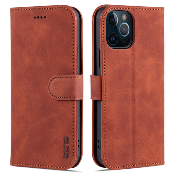 AZNS Skin Feel Calf Texture Funda de cuero con tapa horizontal con ranuras para tarjetas y soporte y billetera, For iPhone 12 Pro, For iPhone 12 Pro Max