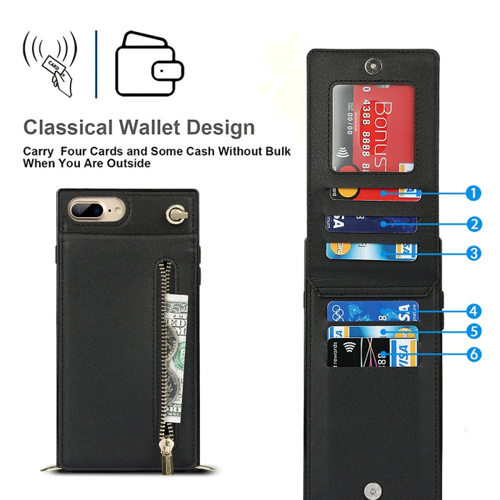 Caja de la contraportada del cuadrado TPU+PU de la cremallera del cuerpo cruzado con el soporte y las ranuras para tarjetas y la cartera y la correa