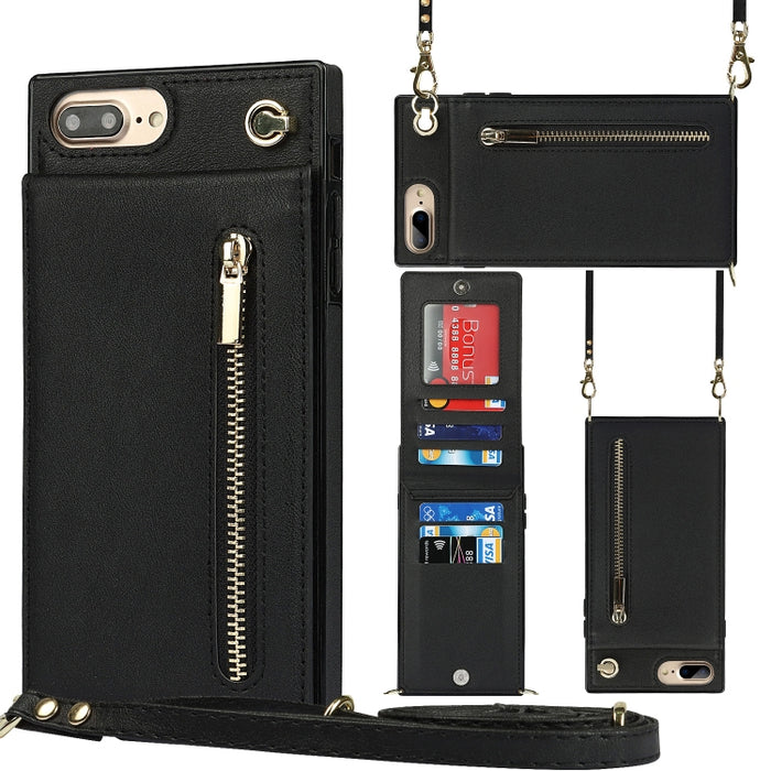 Caja de la contraportada del cuadrado TPU+PU de la cremallera del cuerpo cruzado con el soporte y las ranuras para tarjetas y la cartera y la correa
