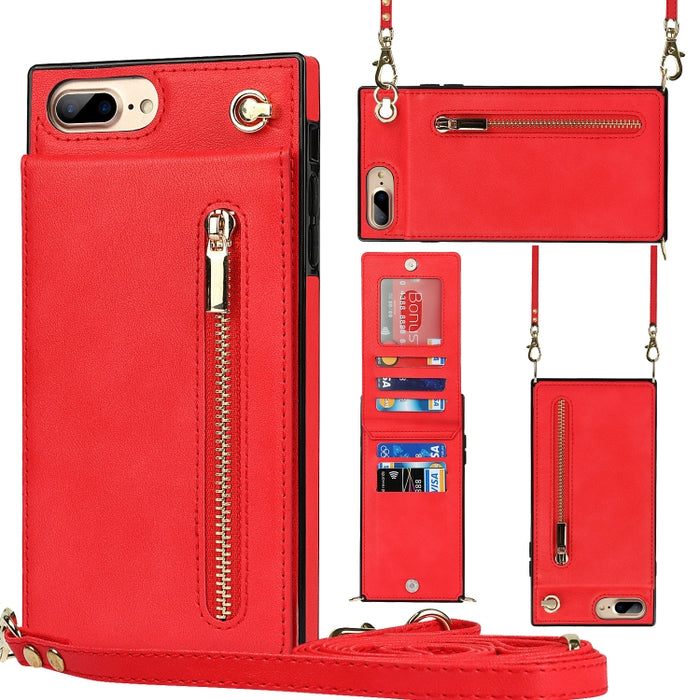 Caja de la contraportada del cuadrado TPU+PU de la cremallera del cuerpo cruzado con el soporte y las ranuras para tarjetas y la cartera y la correa