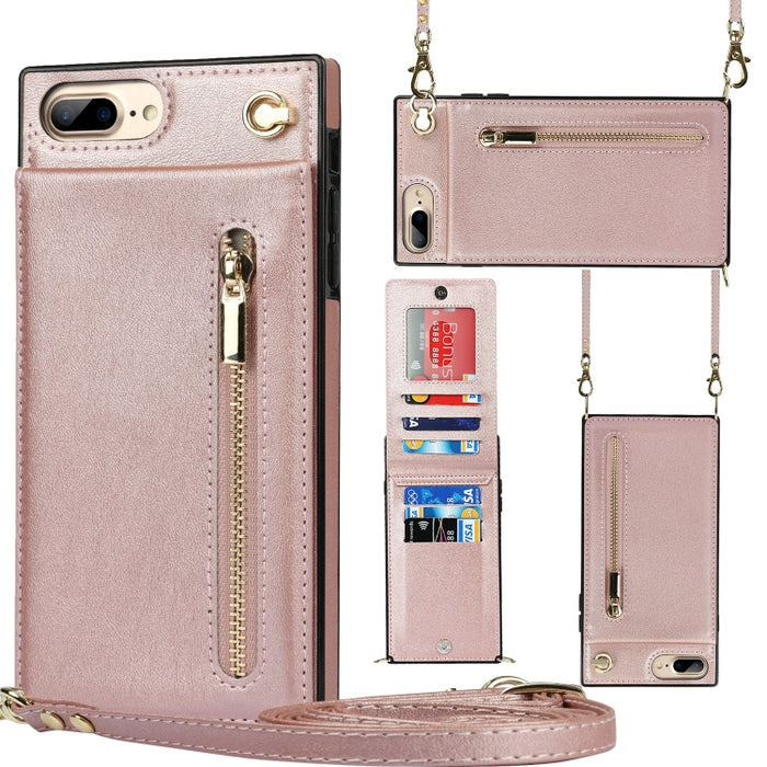 Caja de la contraportada del cuadrado TPU+PU de la cremallera del cuerpo cruzado con el soporte y las ranuras para tarjetas y la cartera y la correa