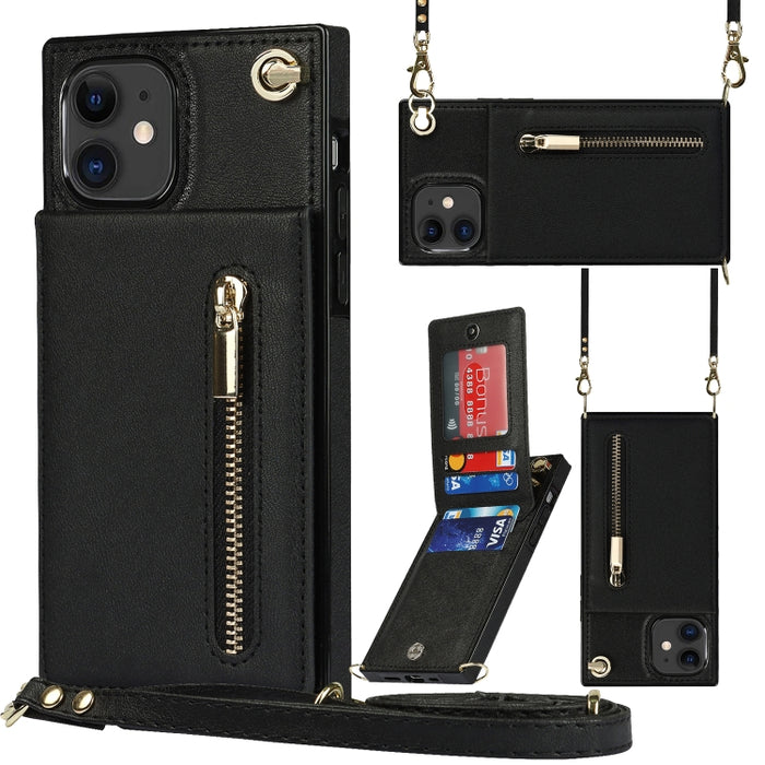 Caja de la contraportada del cuadrado TPU+PU de la cremallera del cuerpo cruzado con el soporte y las ranuras para tarjetas y la cartera y la correa