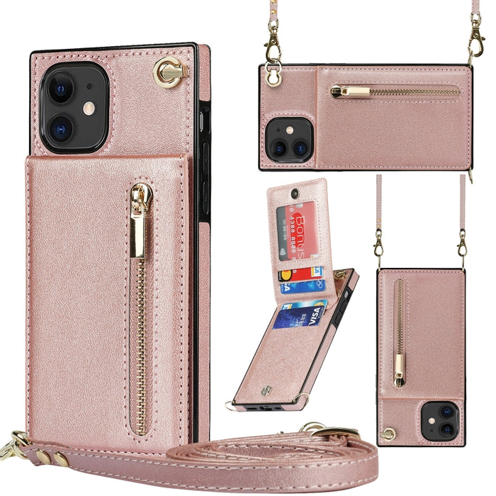 Caja de la contraportada del cuadrado TPU+PU de la cremallera del cuerpo cruzado con el soporte y las ranuras para tarjetas y la cartera y la correa