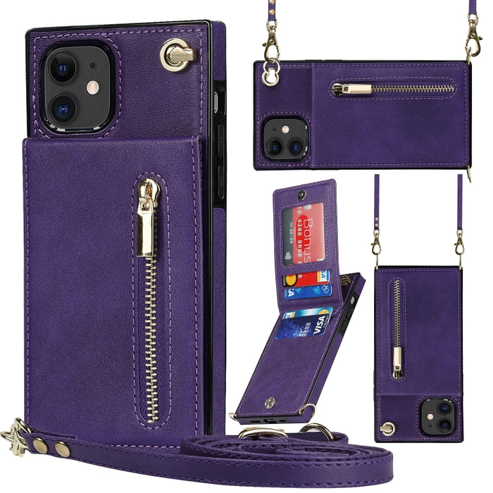 Caja de la contraportada del cuadrado TPU+PU de la cremallera del cuerpo cruzado con el soporte y las ranuras para tarjetas y la cartera y la correa