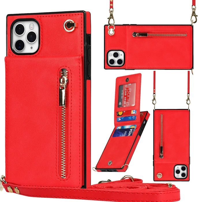 Caja de la contraportada del cuadrado TPU+PU de la cremallera del cuerpo cruzado con el soporte y las ranuras para tarjetas y la cartera y la correa