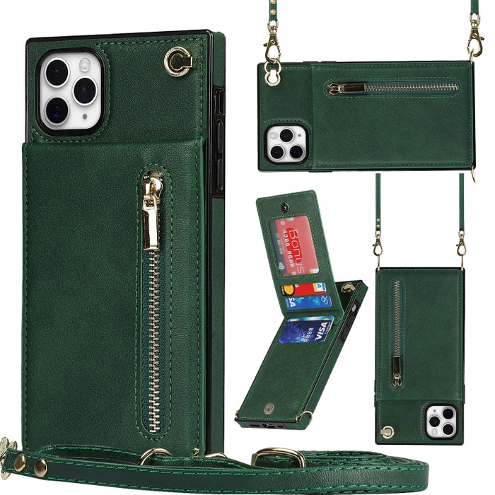 Caja de la contraportada del cuadrado TPU+PU de la cremallera del cuerpo cruzado con el soporte y las ranuras para tarjetas y la cartera y la correa