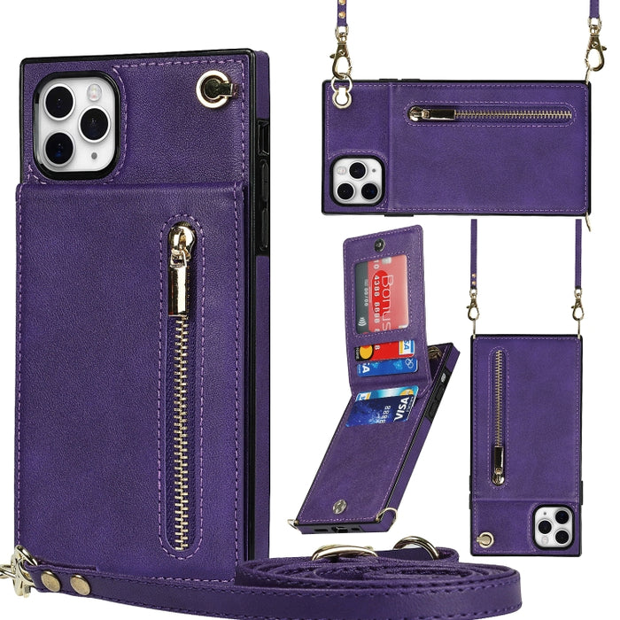 Caja de la contraportada del cuadrado TPU+PU de la cremallera del cuerpo cruzado con el soporte y las ranuras para tarjetas y la cartera y la correa