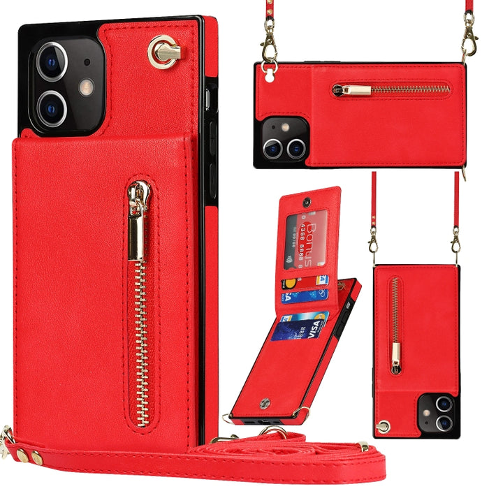 Caja de la contraportada del cuadrado TPU+PU de la cremallera del cuerpo cruzado con el soporte y las ranuras para tarjetas y la cartera y la correa