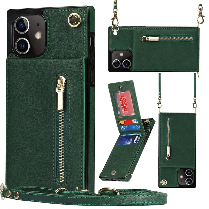 Caja de la contraportada del cuadrado TPU+PU de la cremallera del cuerpo cruzado con el soporte y las ranuras para tarjetas y la cartera y la correa