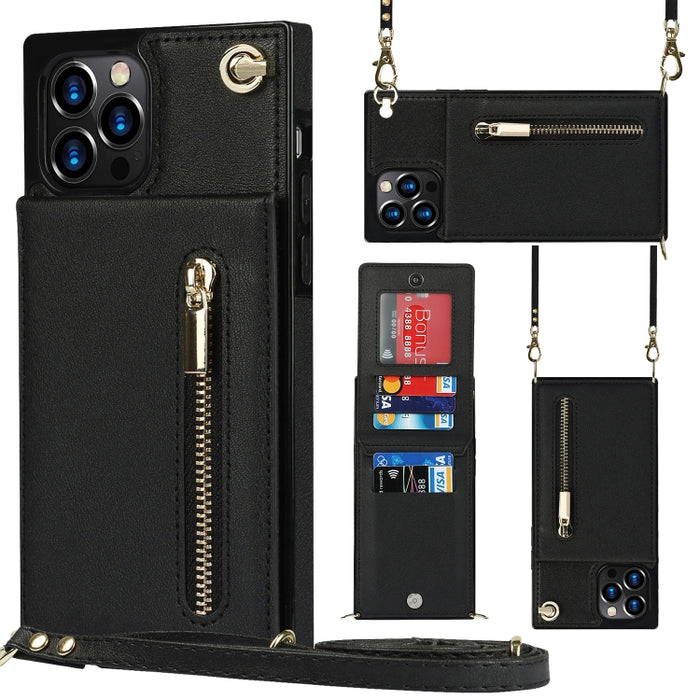Caja de la contraportada del cuadrado TPU+PU de la cremallera del cuerpo cruzado con el soporte y las ranuras para tarjetas y la cartera y la correa