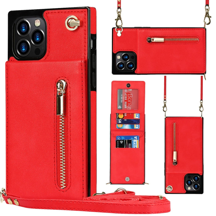 Caja de la contraportada del cuadrado TPU+PU de la cremallera del cuerpo cruzado con el soporte y las ranuras para tarjetas y la cartera y la correa
