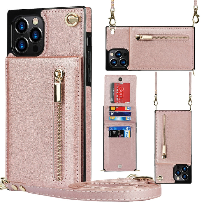 Caja de la contraportada del cuadrado TPU+PU de la cremallera del cuerpo cruzado con el soporte y las ranuras para tarjetas y la cartera y la correa