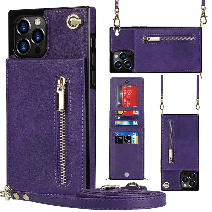 Caja de la contraportada del cuadrado TPU+PU de la cremallera del cuerpo cruzado con el soporte y las ranuras para tarjetas y la cartera y la correa