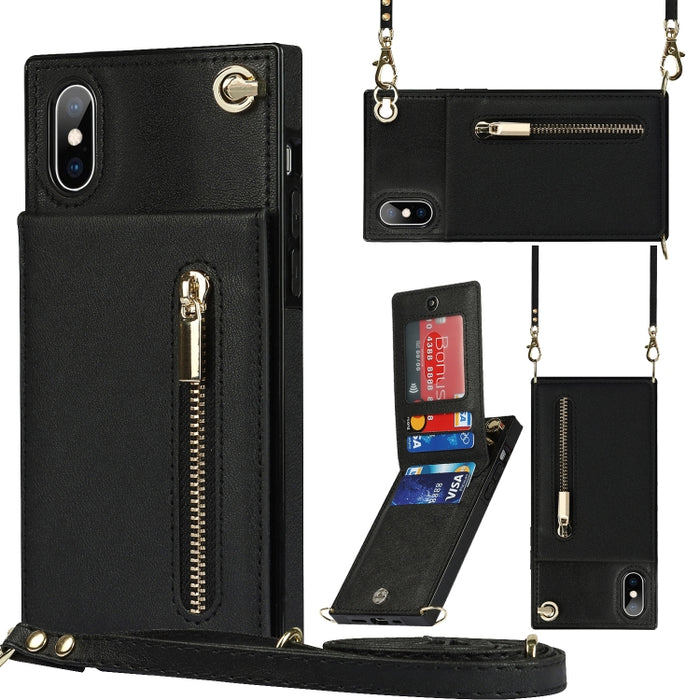 Caja de la contraportada del cuadrado TPU+PU de la cremallera del cuerpo cruzado con el soporte y las ranuras para tarjetas y la cartera y la correa