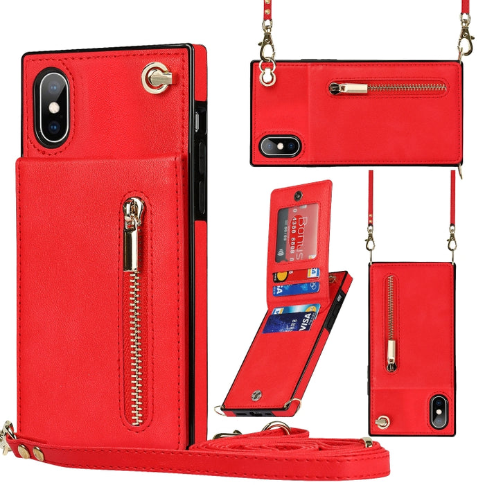 Caja de la contraportada del cuadrado TPU+PU de la cremallera del cuerpo cruzado con el soporte y las ranuras para tarjetas y la cartera y la correa
