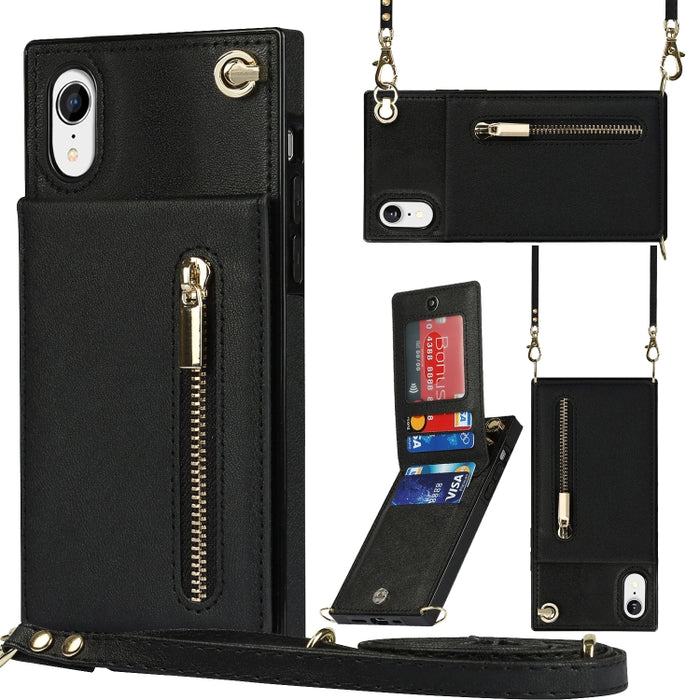 Caja de la contraportada del cuadrado TPU+PU de la cremallera del cuerpo cruzado con el soporte y las ranuras para tarjetas y la cartera y la correa