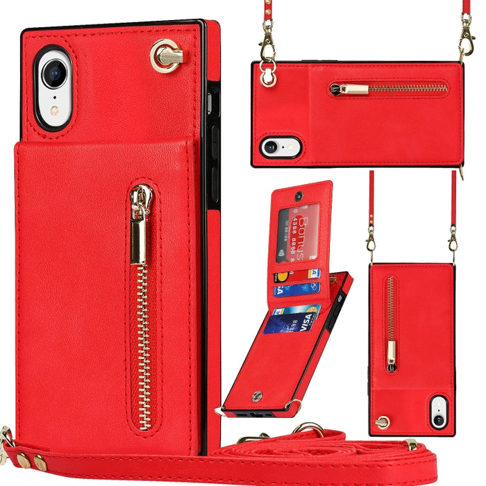 Caja de la contraportada del cuadrado TPU+PU de la cremallera del cuerpo cruzado con el soporte y las ranuras para tarjetas y la cartera y la correa
