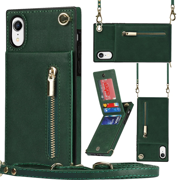 Caja de la contraportada del cuadrado TPU+PU de la cremallera del cuerpo cruzado con el soporte y las ranuras para tarjetas y la cartera y la correa