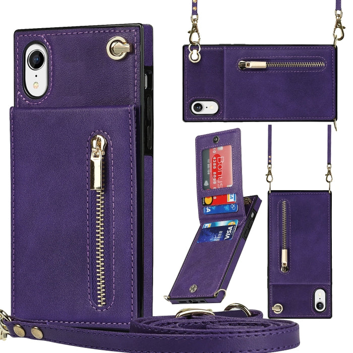 Caja de la contraportada del cuadrado TPU+PU de la cremallera del cuerpo cruzado con el soporte y las ranuras para tarjetas y la cartera y la correa