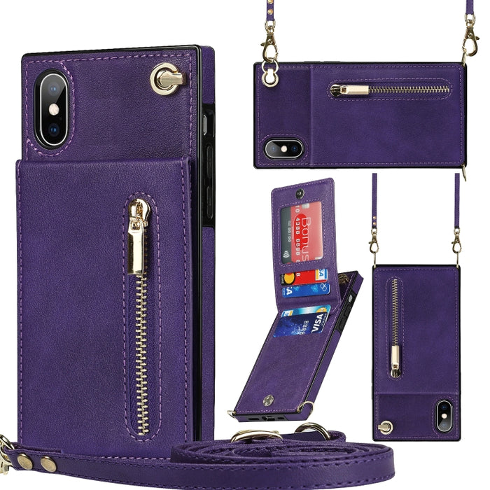 Caja de la contraportada del cuadrado TPU+PU de la cremallera del cuerpo cruzado con el soporte y las ranuras para tarjetas y la cartera y la correa