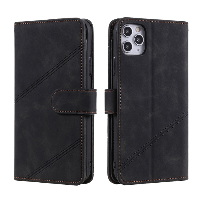 Skin Feel Business Estuche de cuero de PU con tapa horizontal con soporte y ranuras para múltiples tarjetas y billetera y cordón y marco de fotos