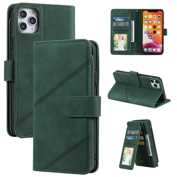 Skin Feel Business Estuche de cuero de PU con tapa horizontal con soporte y ranuras para múltiples tarjetas y billetera y cordón y marco de fotos