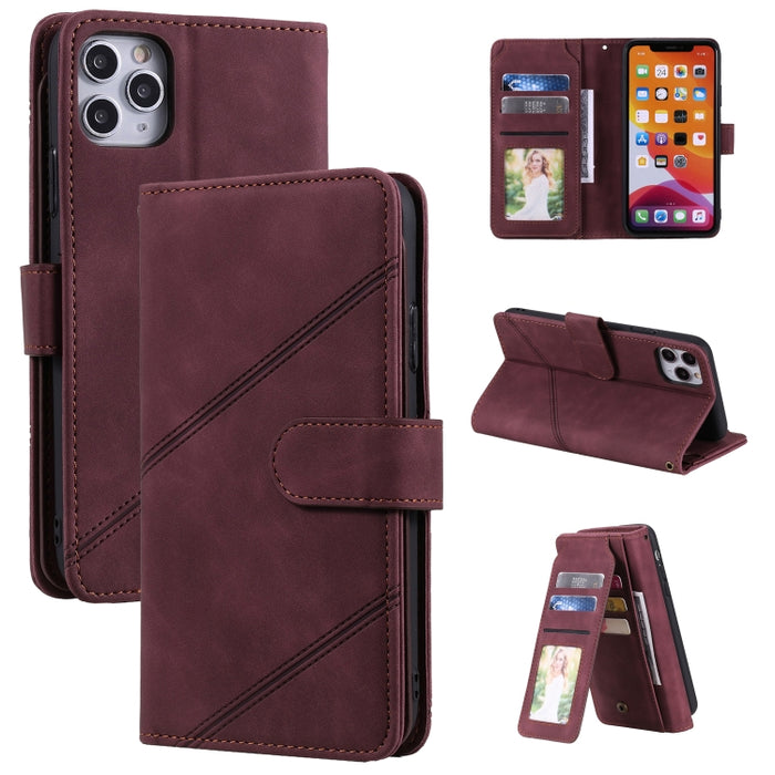 Skin Feel Business Estuche de cuero de PU con tapa horizontal con soporte y ranuras para múltiples tarjetas y billetera y cordón y marco de fotos
