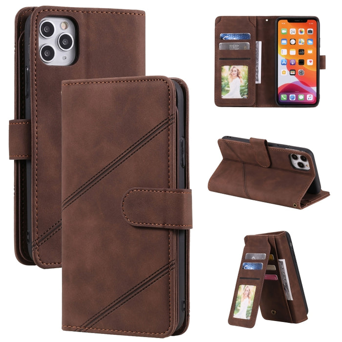 Skin Feel Business Estuche de cuero de PU con tapa horizontal con soporte y ranuras para múltiples tarjetas y billetera y cordón y marco de fotos