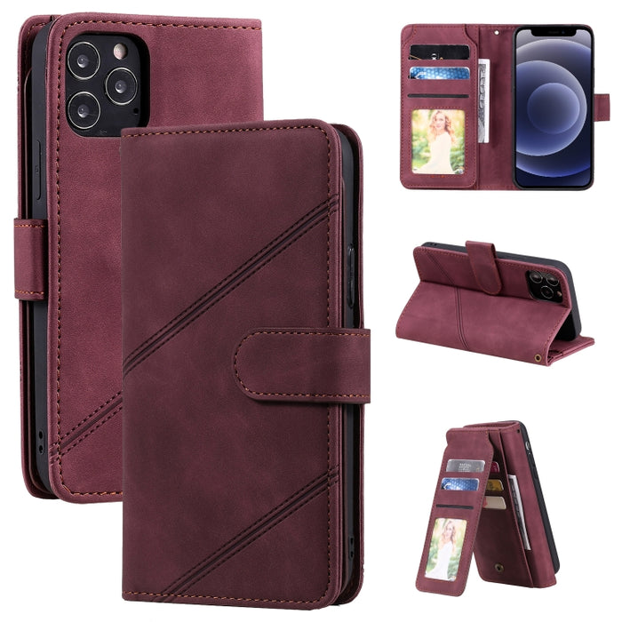 Skin Feel Business Estuche de cuero de PU con tapa horizontal con soporte y ranuras para múltiples tarjetas y billetera y cordón y marco de fotos