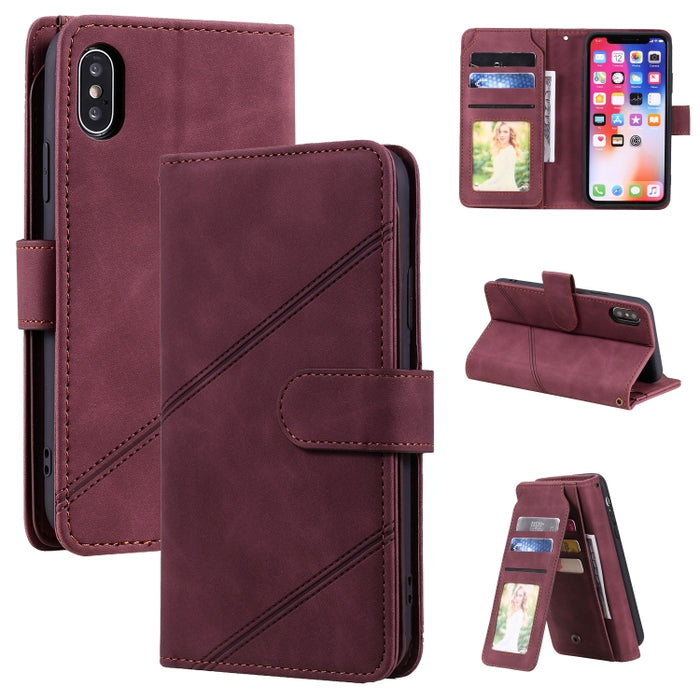 Skin Feel Business Estuche de cuero de PU con tapa horizontal con soporte y ranuras para múltiples tarjetas y billetera y cordón y marco de fotos