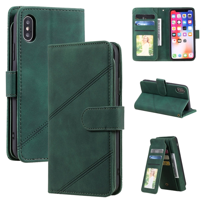 Skin Feel Business Estuche de cuero de PU con tapa horizontal con soporte y ranuras para múltiples tarjetas y billetera y cordón y marco de fotos