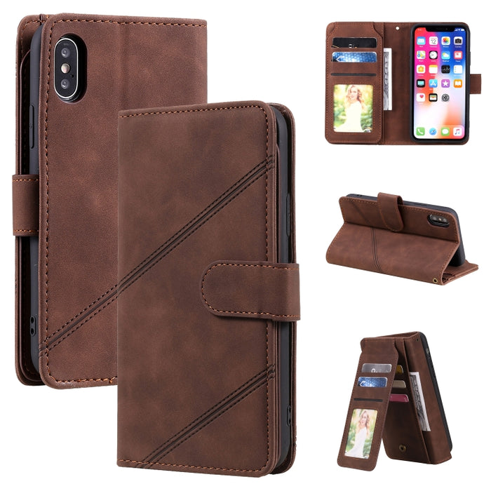 Skin Feel Business Estuche de cuero de PU con tapa horizontal con soporte y ranuras para múltiples tarjetas y billetera y cordón y marco de fotos