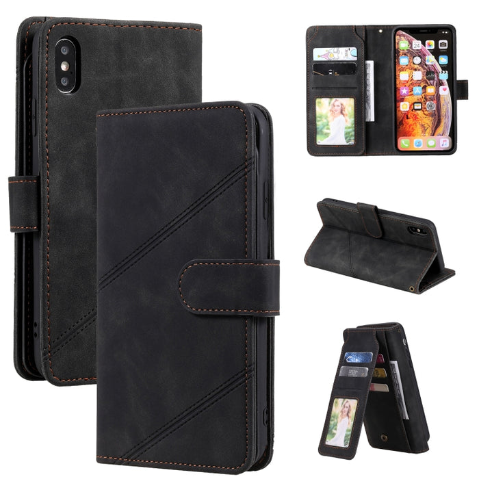 Skin Feel Business Estuche de cuero de PU con tapa horizontal con soporte y ranuras para múltiples tarjetas y billetera y cordón y marco de fotos