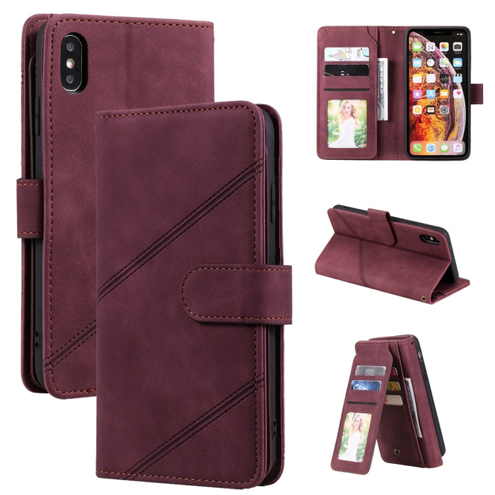 Skin Feel Business Estuche de cuero de PU con tapa horizontal con soporte y ranuras para múltiples tarjetas y billetera y cordón y marco de fotos