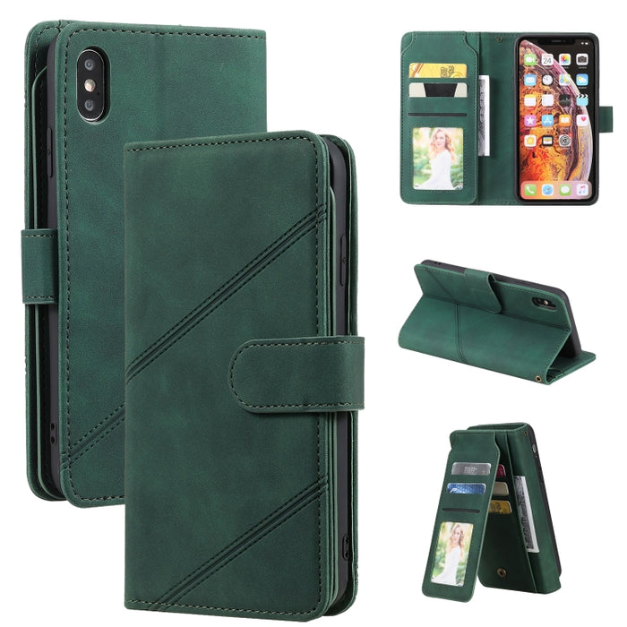 Skin Feel Business Estuche de cuero de PU con tapa horizontal con soporte y ranuras para múltiples tarjetas y billetera y cordón y marco de fotos