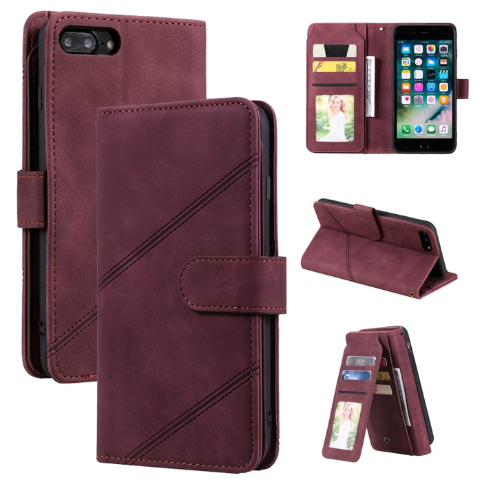 Skin Feel Business Estuche de cuero de PU con tapa horizontal con soporte y ranuras para múltiples tarjetas y billetera y cordón y marco de fotos