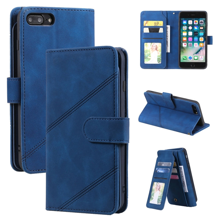 Skin Feel Business Estuche de cuero de PU con tapa horizontal con soporte y ranuras para múltiples tarjetas y billetera y cordón y marco de fotos