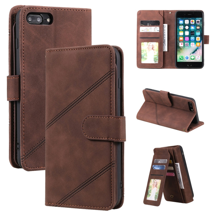 Skin Feel Business Estuche de cuero de PU con tapa horizontal con soporte y ranuras para múltiples tarjetas y billetera y cordón y marco de fotos