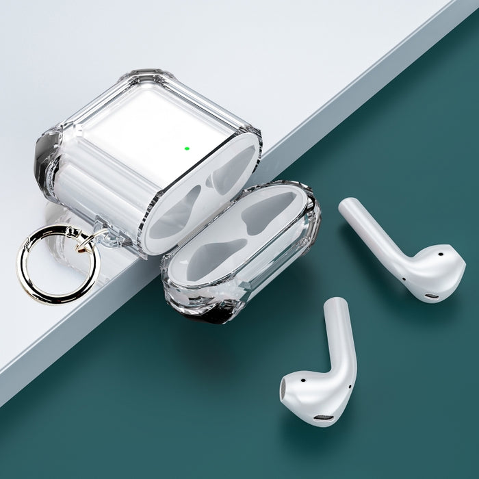 Estuche protector de PC de dos colores para auriculares inalámbricos anticaída de cuatro esquinas con gancho