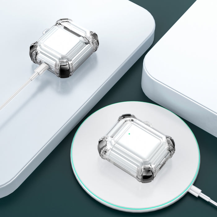 Estuche protector de PC de dos colores para auriculares inalámbricos anticaída de cuatro esquinas con gancho