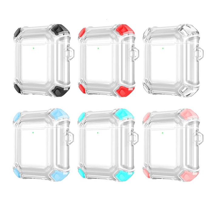 Estuche protector de PC de dos colores para auriculares inalámbricos anticaída de cuatro esquinas con gancho