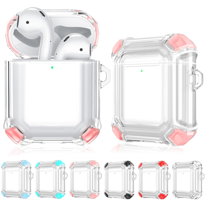 Estuche protector de PC de dos colores para auriculares inalámbricos anticaída de cuatro esquinas con gancho
