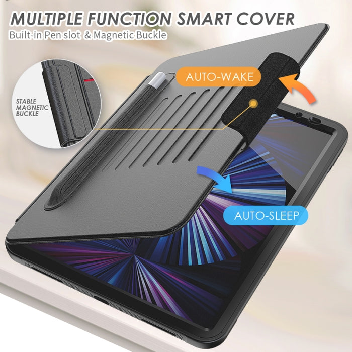 Estuche de cuero con tapa horizontal magnética Smart B con soporte de 7 velocidades y ranuras para tarjetas y ranura para bolígrafo y función de suspensión / activación