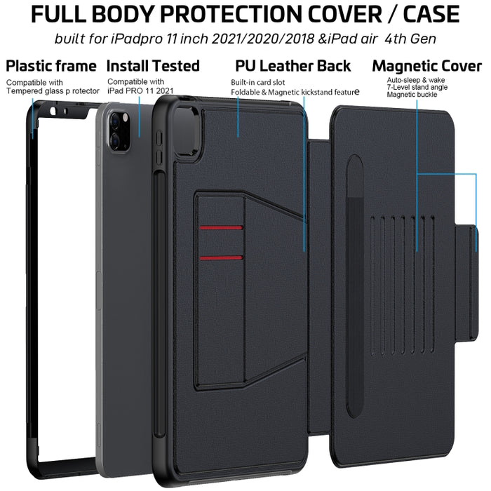 Estuche de cuero con tapa horizontal magnética Smart B con soporte de 7 velocidades y ranuras para tarjetas y ranura para bolígrafo y función de suspensión / activación
