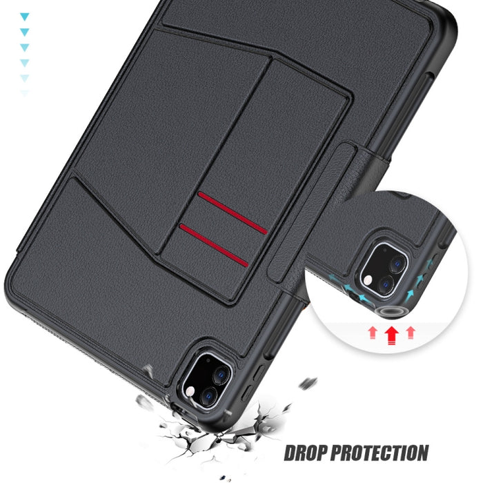 Estuche de cuero con tapa horizontal magnética Smart B con soporte de 7 velocidades y ranuras para tarjetas y ranura para bolígrafo y función de suspensión / activación