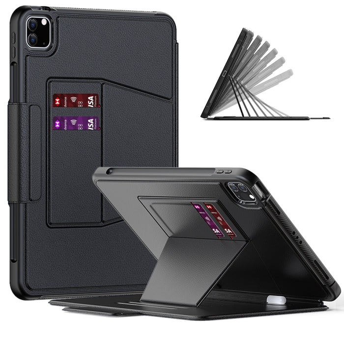 Estuche de cuero con tapa horizontal magnética Smart B con soporte de 7 velocidades y ranuras para tarjetas y ranura para bolígrafo y función de suspensión / activación
